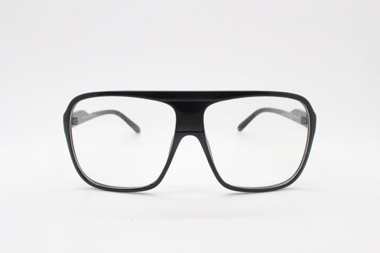 Y2K vintage square aviator glasses. 70s style black gloss optical frames. Mens aviators with clear lenses. Prescription eyeglasses. NOS