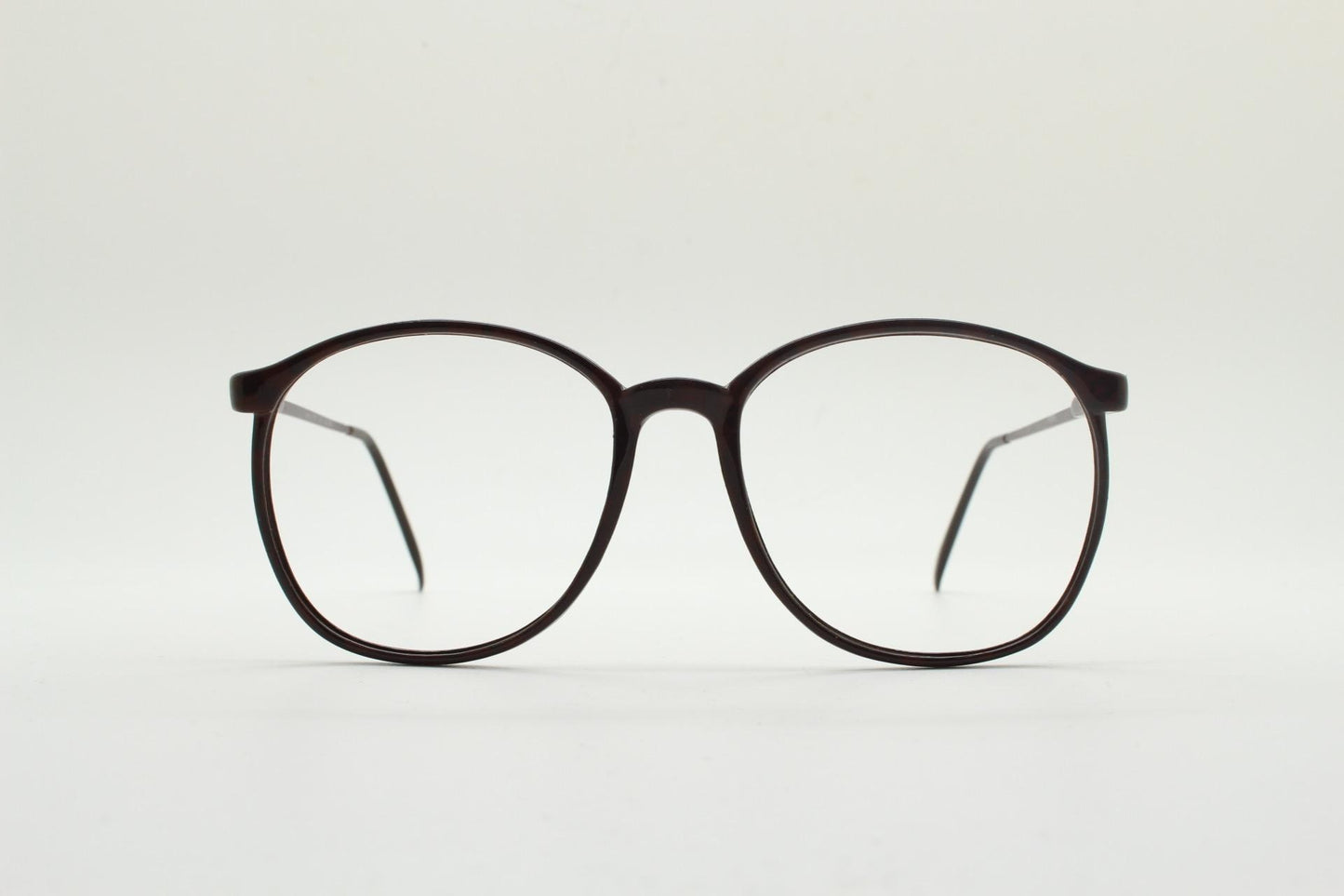 80s vintage dark brown round eye glasses. Slightly oversized slender optical frames. Prescription eyeglasses. RX spectacles