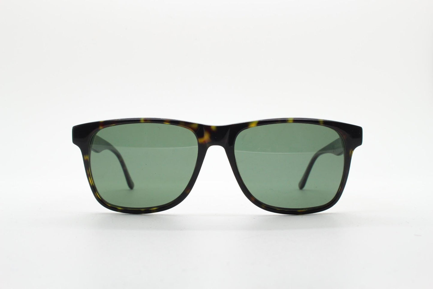Bailey Nelson refined rectangular wayfarer sunglasses. All time classic vintage format. Hand made dark tortoise frame with green lenses