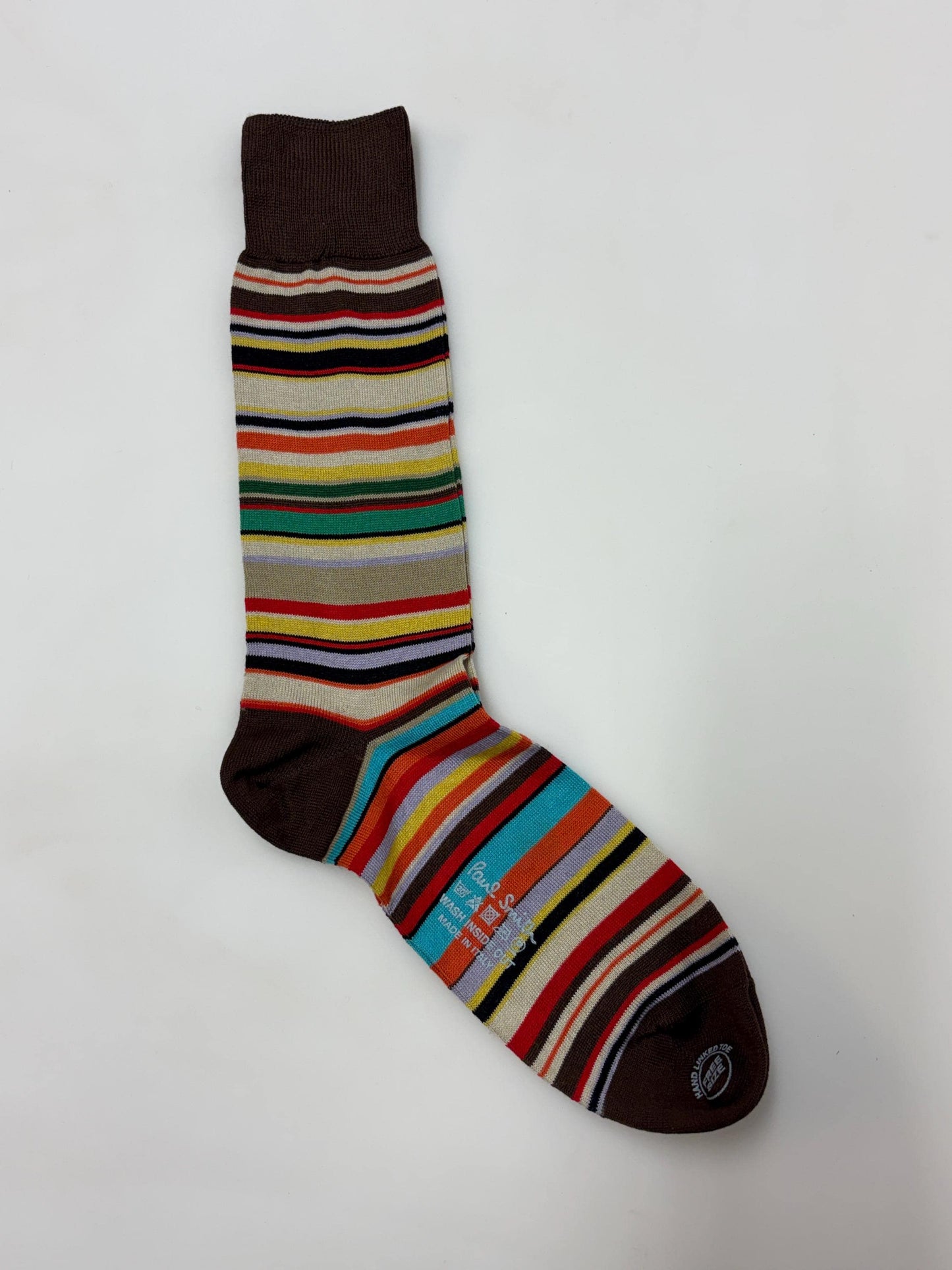 Paul Smith narrow horizontal striped socks in signature rainbow multi colours. Made in Italy. Vintage NOS. Mens large