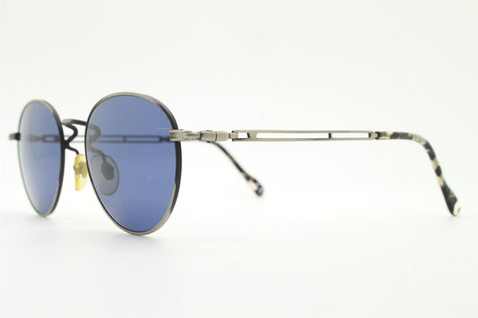 90s vintage metal oval sunglasses. Minimal brushed bronze finish brown frame with grey lenses and detailed arms. Steampunk. Panto. NOS