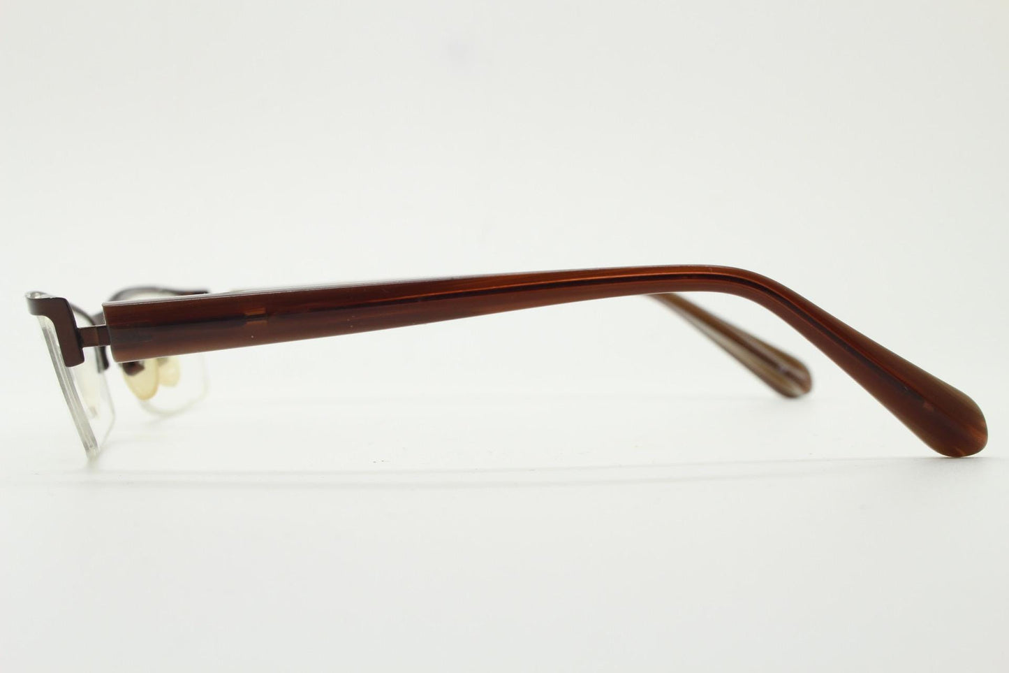 William Morris vintage rectangular eye glasses. Brown metallic brow line half frame with layered acetate arms. Prescription optical RX. NOS