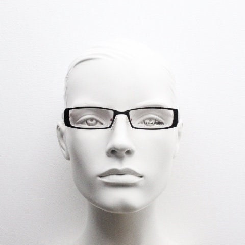 William Morris vintage rectangular eye glasses. Black matt low profile metal optical frames with layered acetate arms. Prescription RX NOS