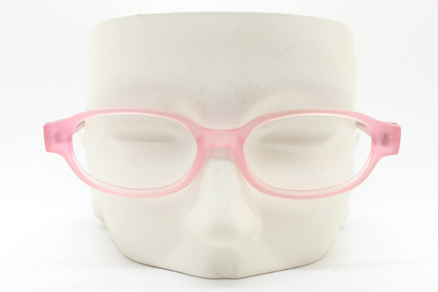 90s vintage rectangular low profile glasses. Transparent pink frosted finish optical frames. Prescription eyeglasses. RX Spectacles
