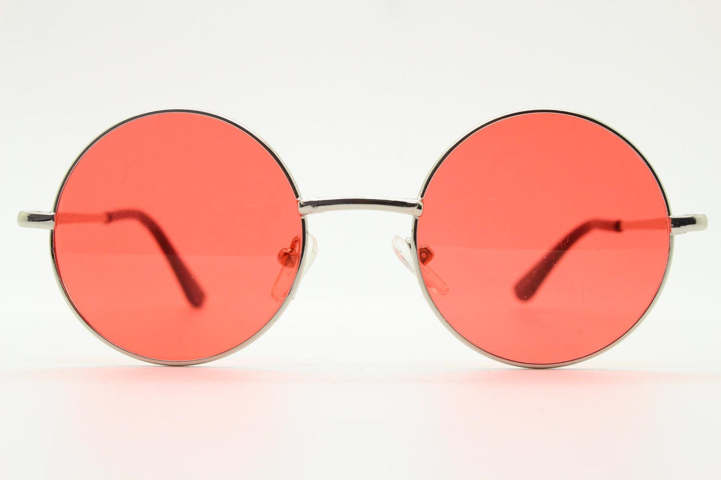 90s round vintage sunglasses. Silver chrome metal frame with intense red lenses. 1920's style. John Lennon. Steampunk teashades. BNWT
