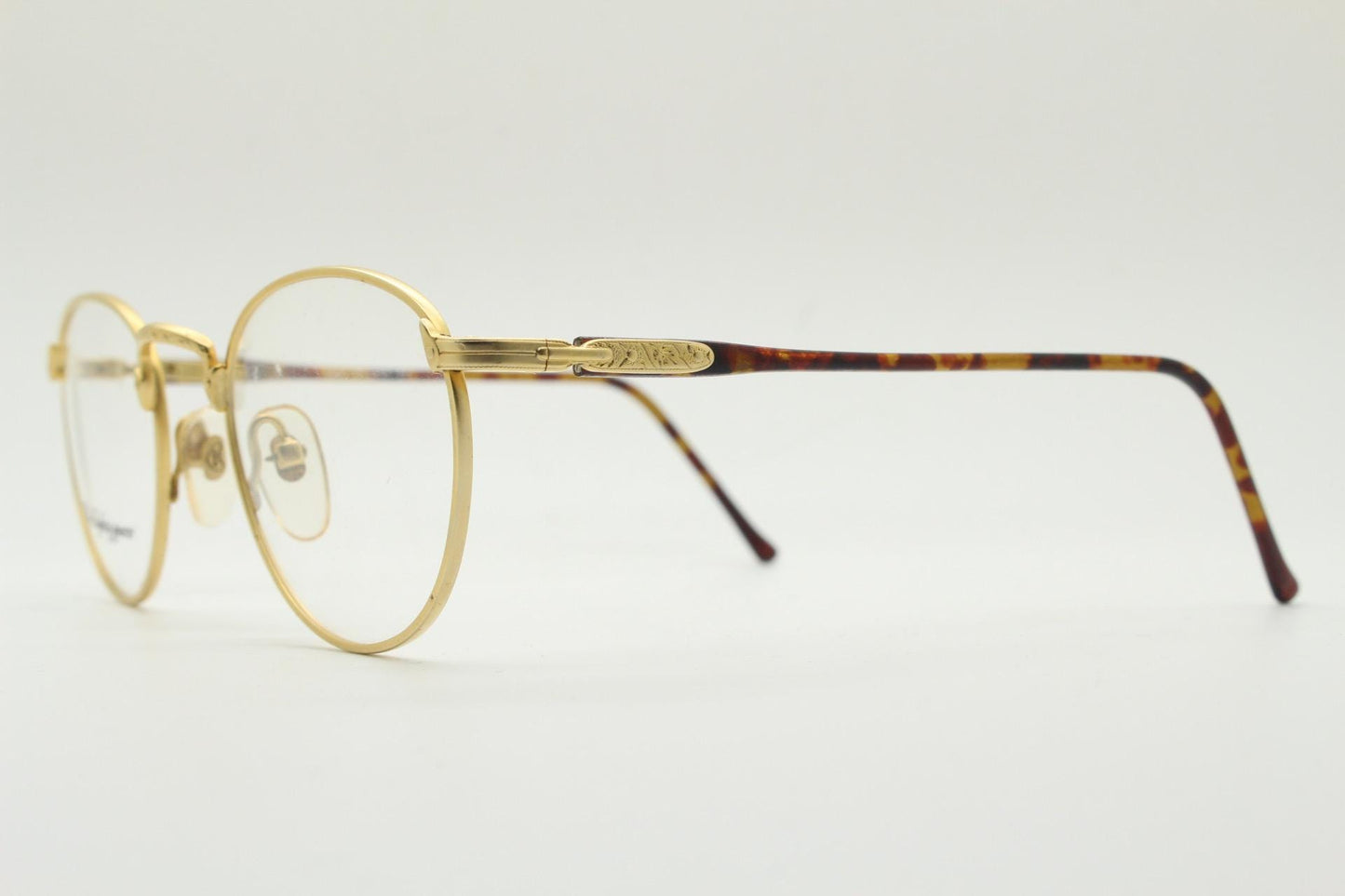 80s vintage round panto metal eye glasses by LS optical made in Italy. Satin finish yellow gold optical frames. Prescription RX. Unused BNWT
