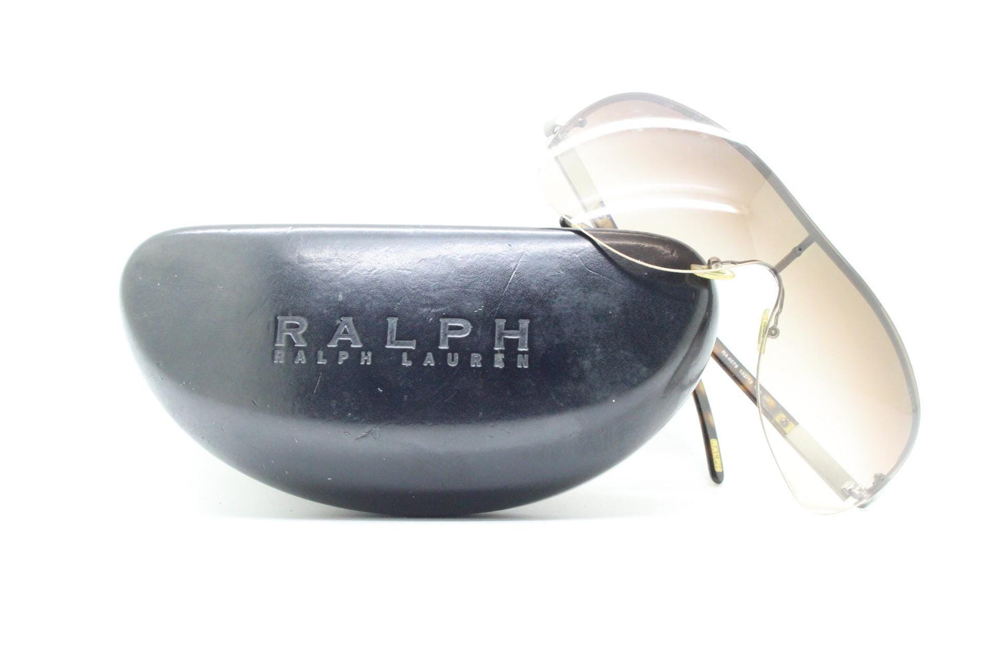 Ralph by Ralph Lauren Y2K vintage big shield sunglasses. 2000's curved wraparound mini mask with graduating mono lens. Aviator