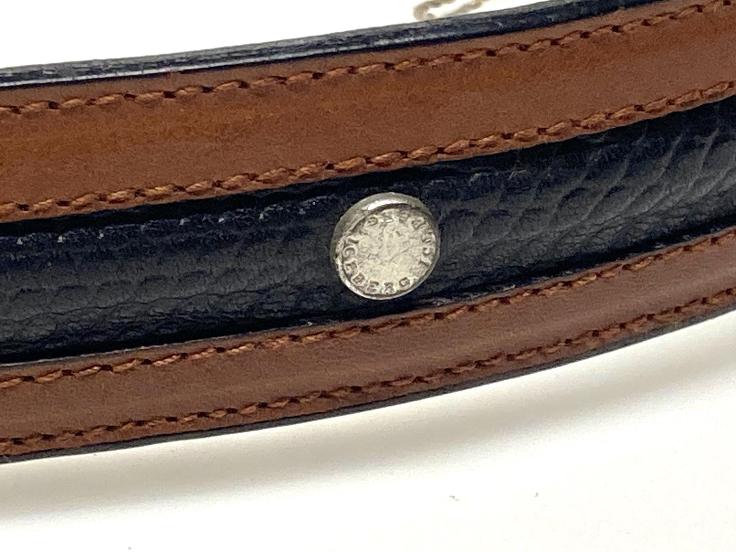 Iceberg 90s vintage black and brown genuine leather belt with big silver buckle depicting bucking bronco's. Made in Italy. BNWT. NOS