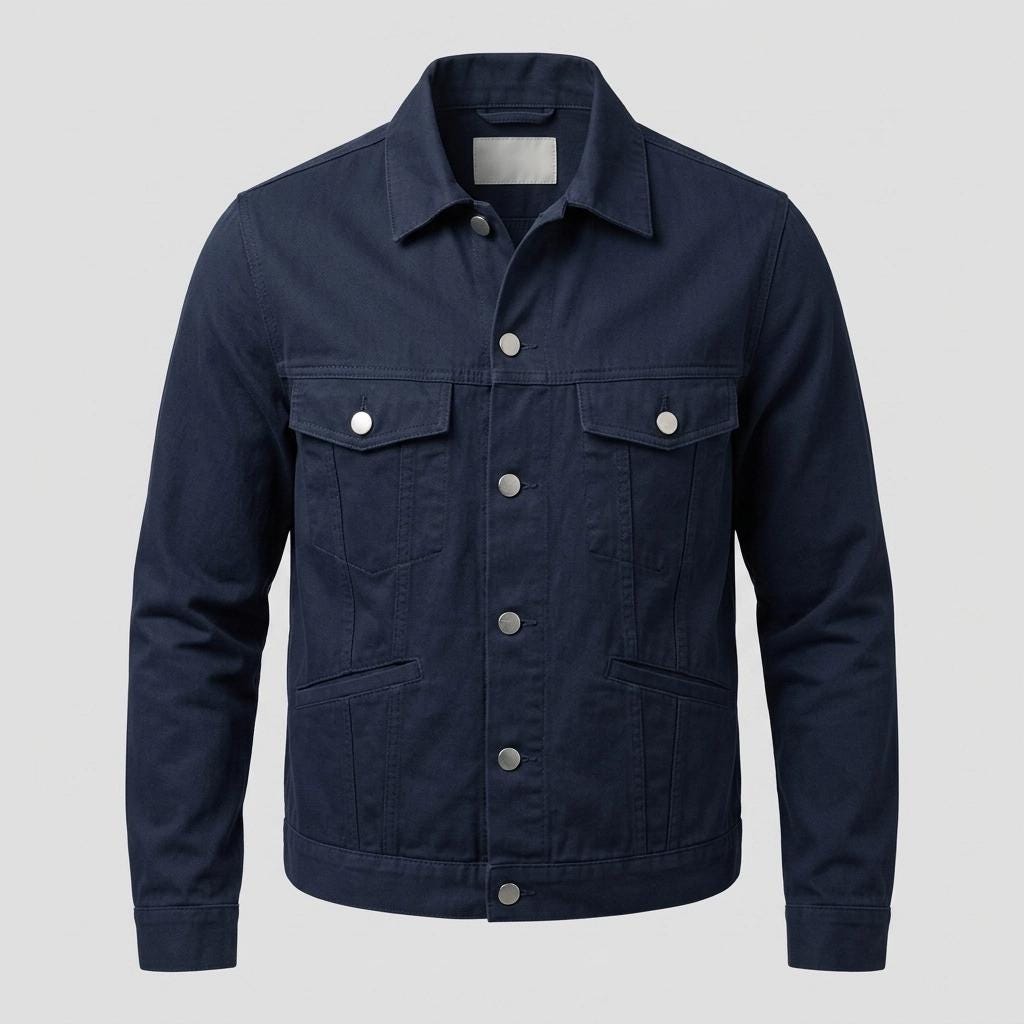 Iceberg button bomber 4 pocket jacket. Mens navy all cotton waist length chore, work design with logo stamped buttons. Icejeans vintage