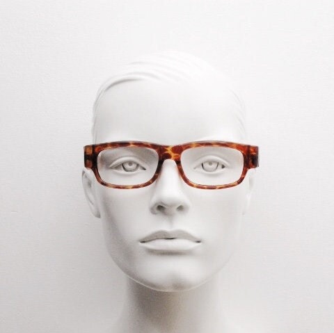 80s vintage rectangular low profile eye glasses. Transparent brown giraffe pattern optical frames. Prescription RX Spectacles. NOS