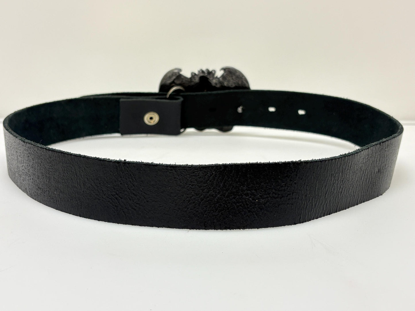 Bergamot brass works 1982 vintage 3D Beowulf and the dragon buckle on black genuine leather  changeable belt. Mythical fantasy. 80s