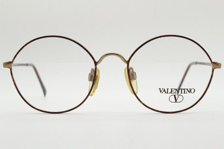 Valentino 90s vintage round panto eye glasses made in Italy. Brushed bronze optical frames with metallic matt tortoise. Prescription RX