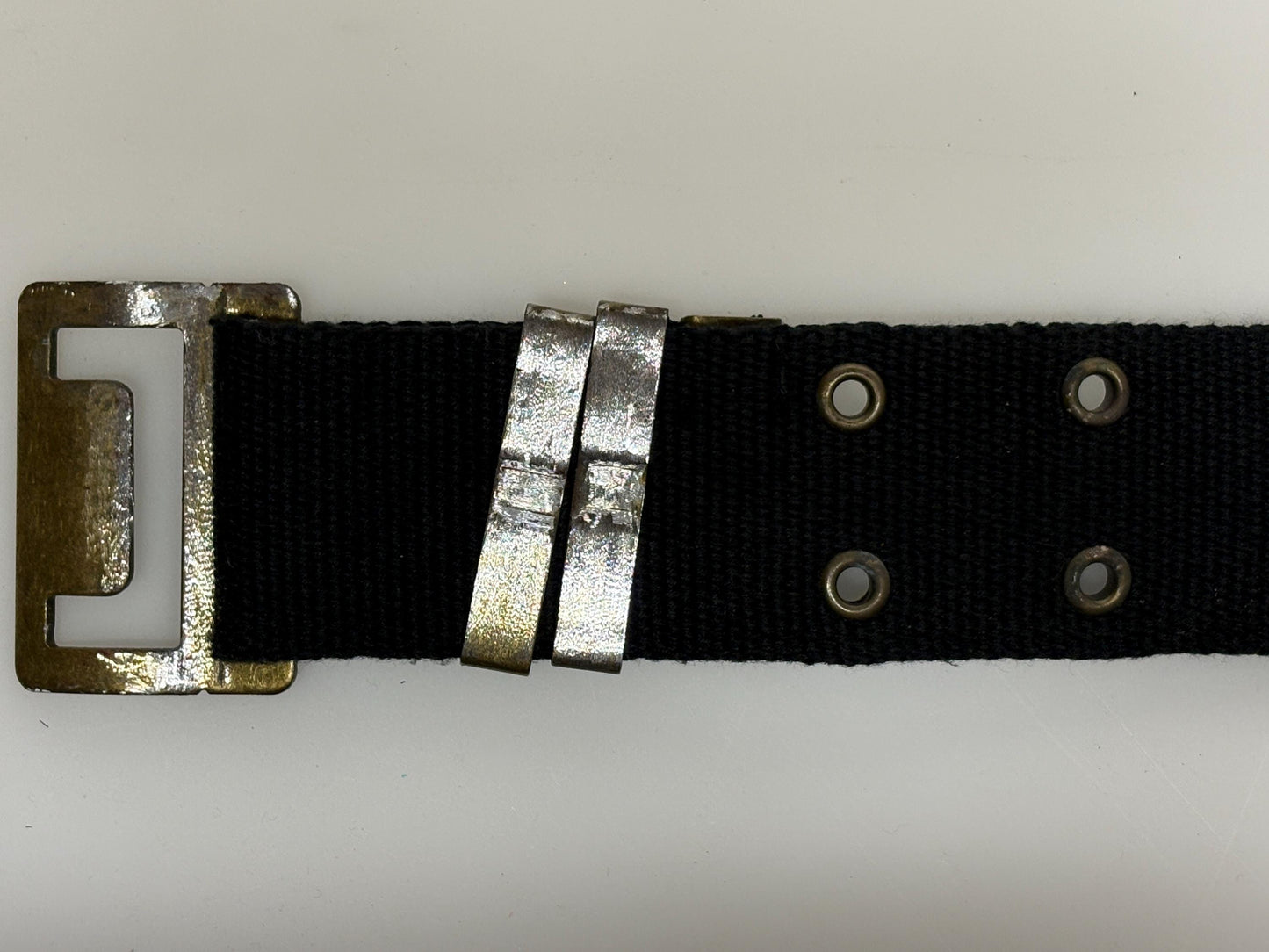 90s vintage army webbing bullet belt. Thick black canvas with distressed metal hardware. Fully adjustable. Bullets incl. Hunting. Webbing