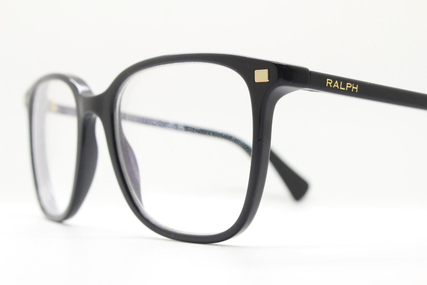 Ralph by Ralph Lauren oversized wayfarer design eye glasses. Black gloss slender acetate optical frame. Prescription eyeglasses. RX vintage