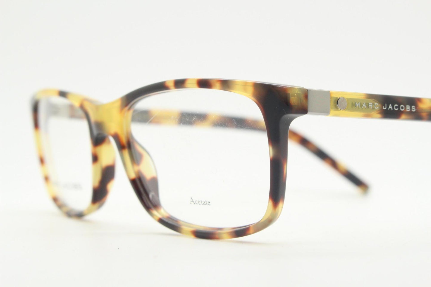 Marc Jacobs rectangular low profile eye glasses. Vibrant honey tortoise gloss acetate optical frames. Prescription eyeglasses. BNWT
