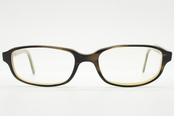 Paul Smith vintage rectangular glasses made in Japan. Dark brown low profile layered acetate optical frames. Prescription eyeglasses. RX