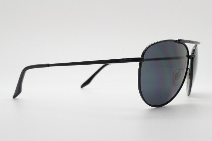 Gianfranco Ferre vintage teardrop aviator sunglasses made in Italy. Black gloss frame mens pilot aviators. Y2K New Old Stock