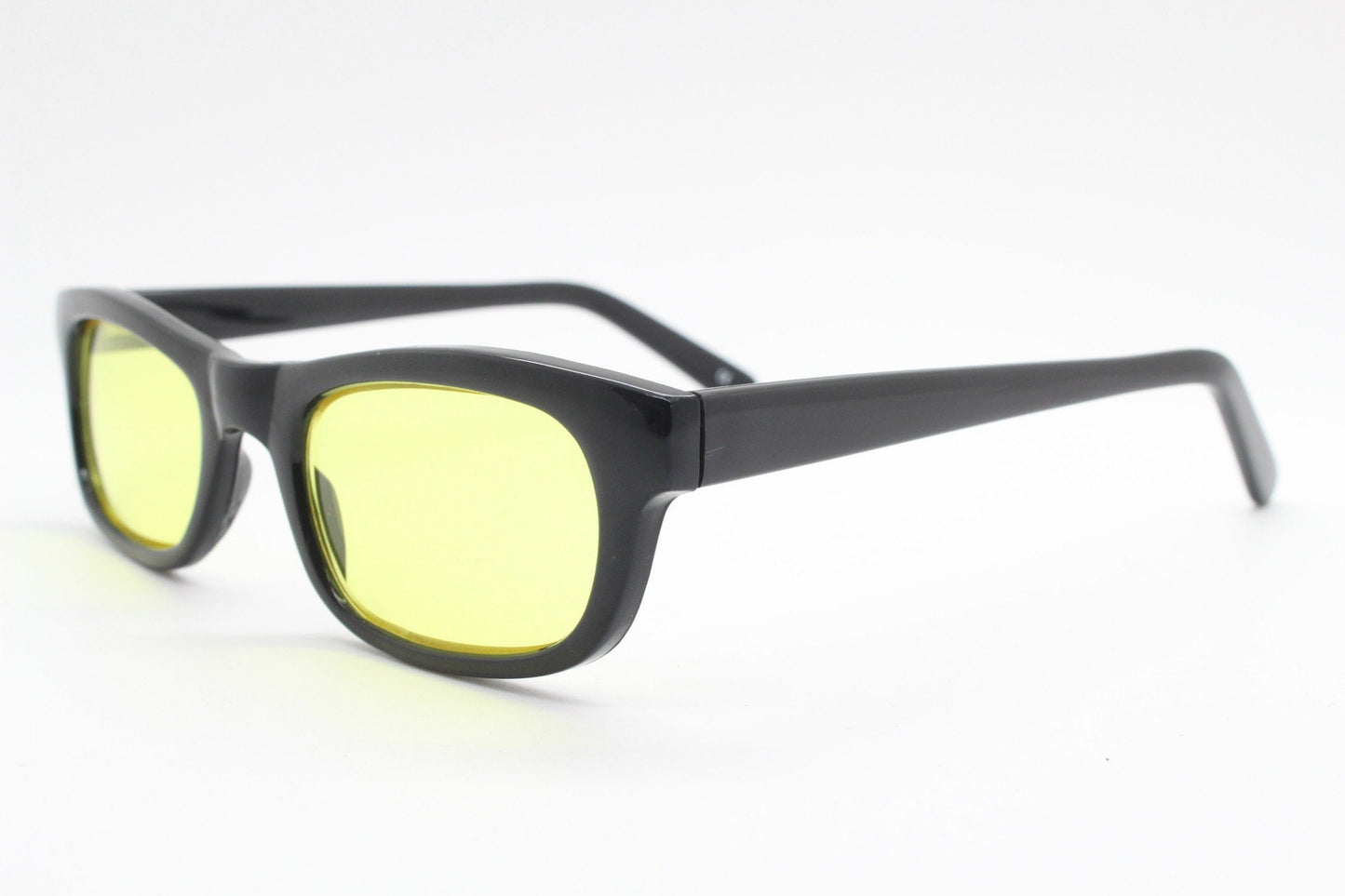 80s vintage rectangular sunglasses. Low profile slim black frame with psychedelic mod light tone canary yellow lenses. BNWT. NOS