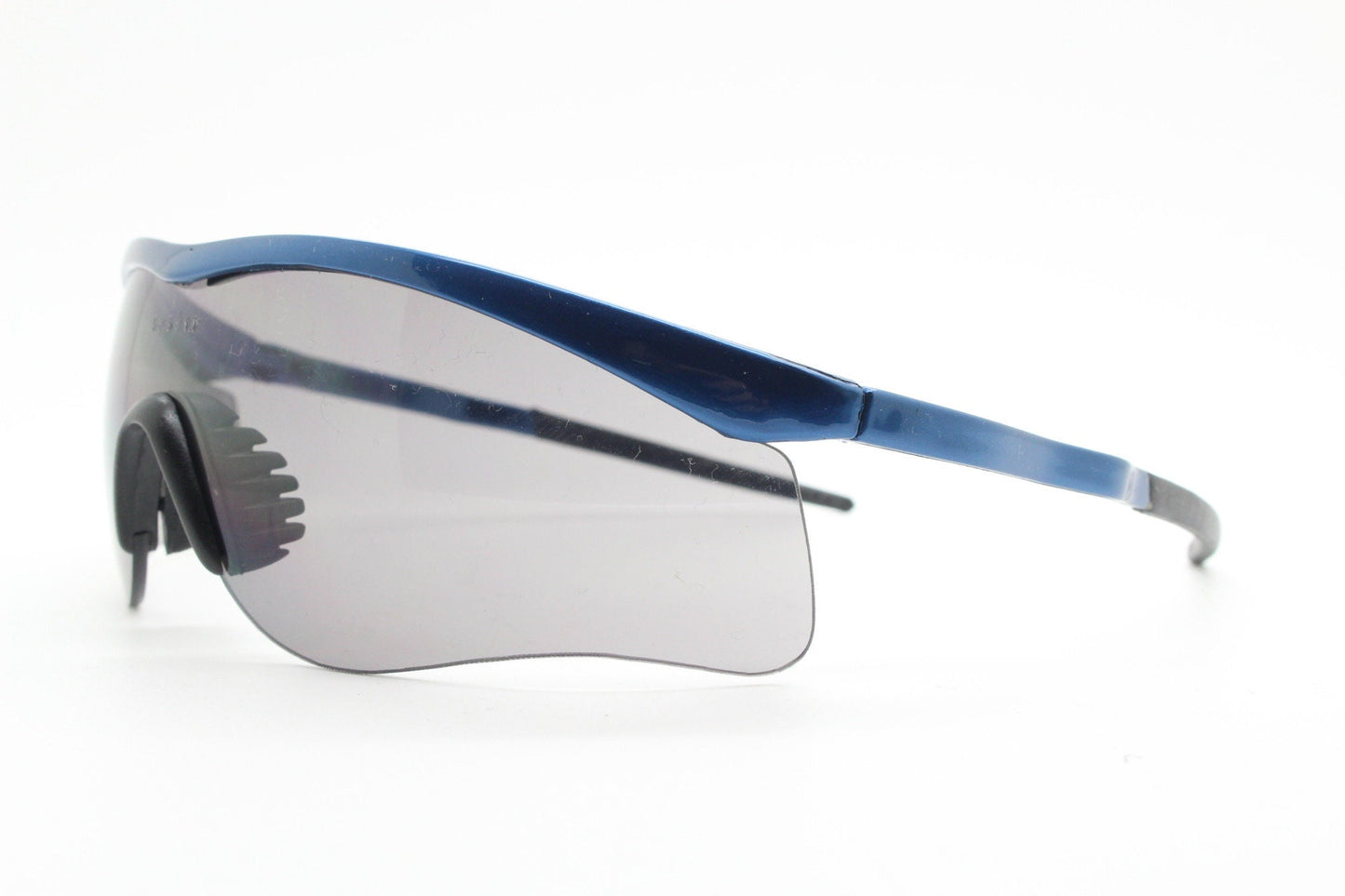 2000s vintage visor sports shield sunglasses. Blue brow line half frame with grey wraparound mono lens. Mini mask. BNWT. Y2K cycling . NOS