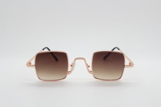 90s vintage small square sunglasses. Imposing minimal gold metal victorian style frame with brown lenses. Steampunk. Unused BNWT