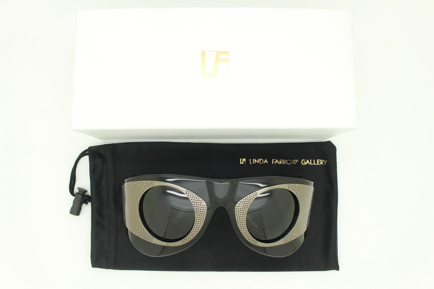 Todd Lynn goggle sunglasses made in Japan by Linda Farrow. Powerfully dramatic collectors design in black. Gallery Projects. Vintage. NOS