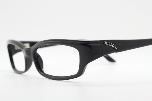 Missoni modified cat eye glasses. Rectangular low profile black acetate optical frames. Prescription eyeglasses. RX spectacles