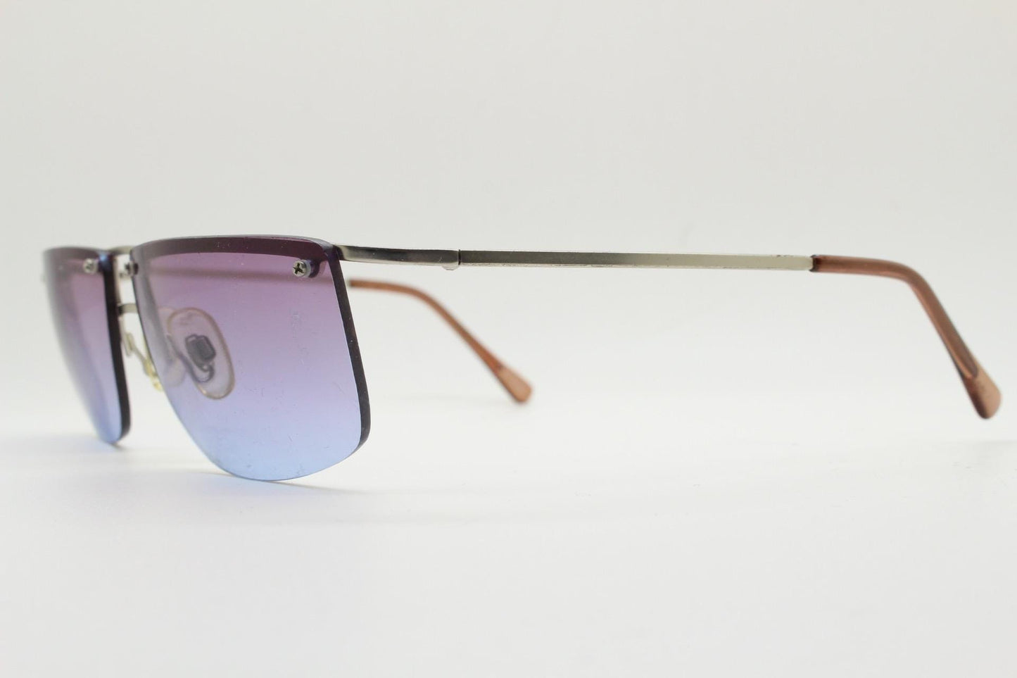 Y2K vintage purple shield sunglasses. 2000's satin finish metal half frame wraparound with sensational curving ombre lenses. 90s. 00s