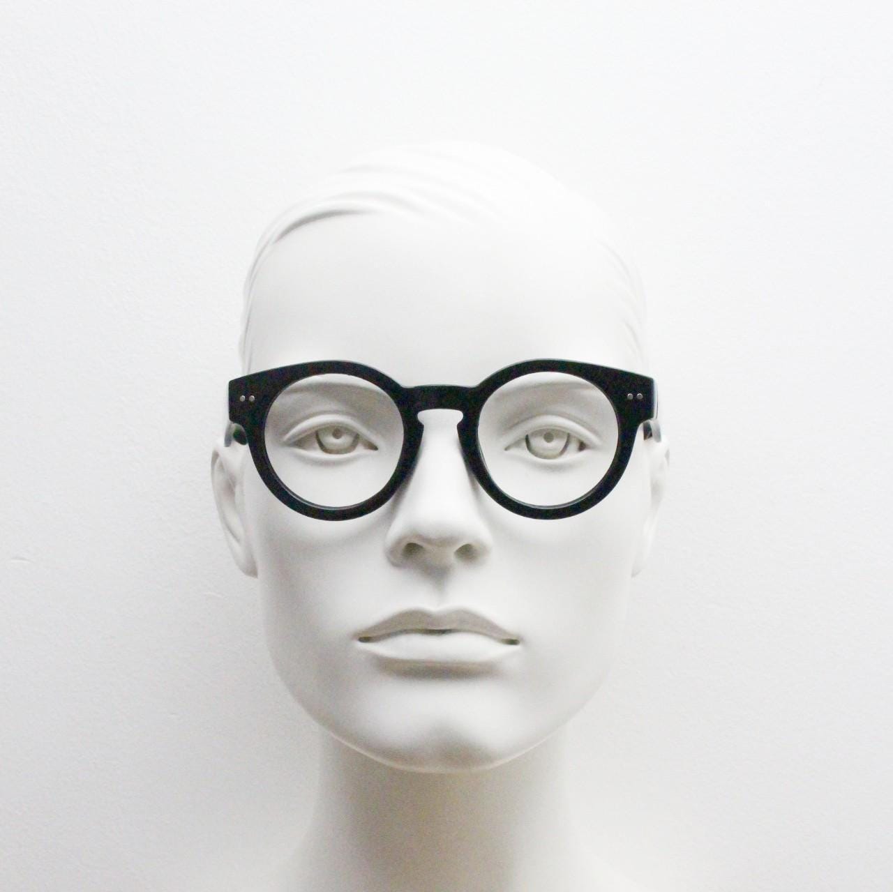 90s vintage plain black round eye glasses. 30s, 20s design optical frames with a keyhole bridge. Prescription eyeglasses. RX spectacles. NOS