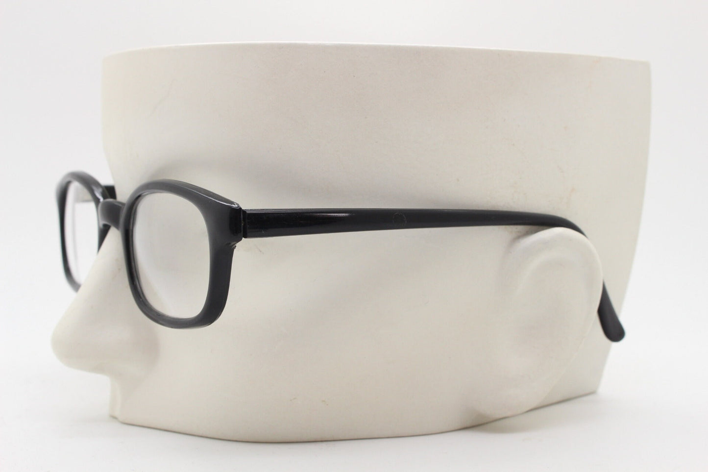 80s vintage low profile wayfarer style glasses. Black acetate optical frames with clear lenses. Prescription eyeglasses. RX Spectacles. NOS