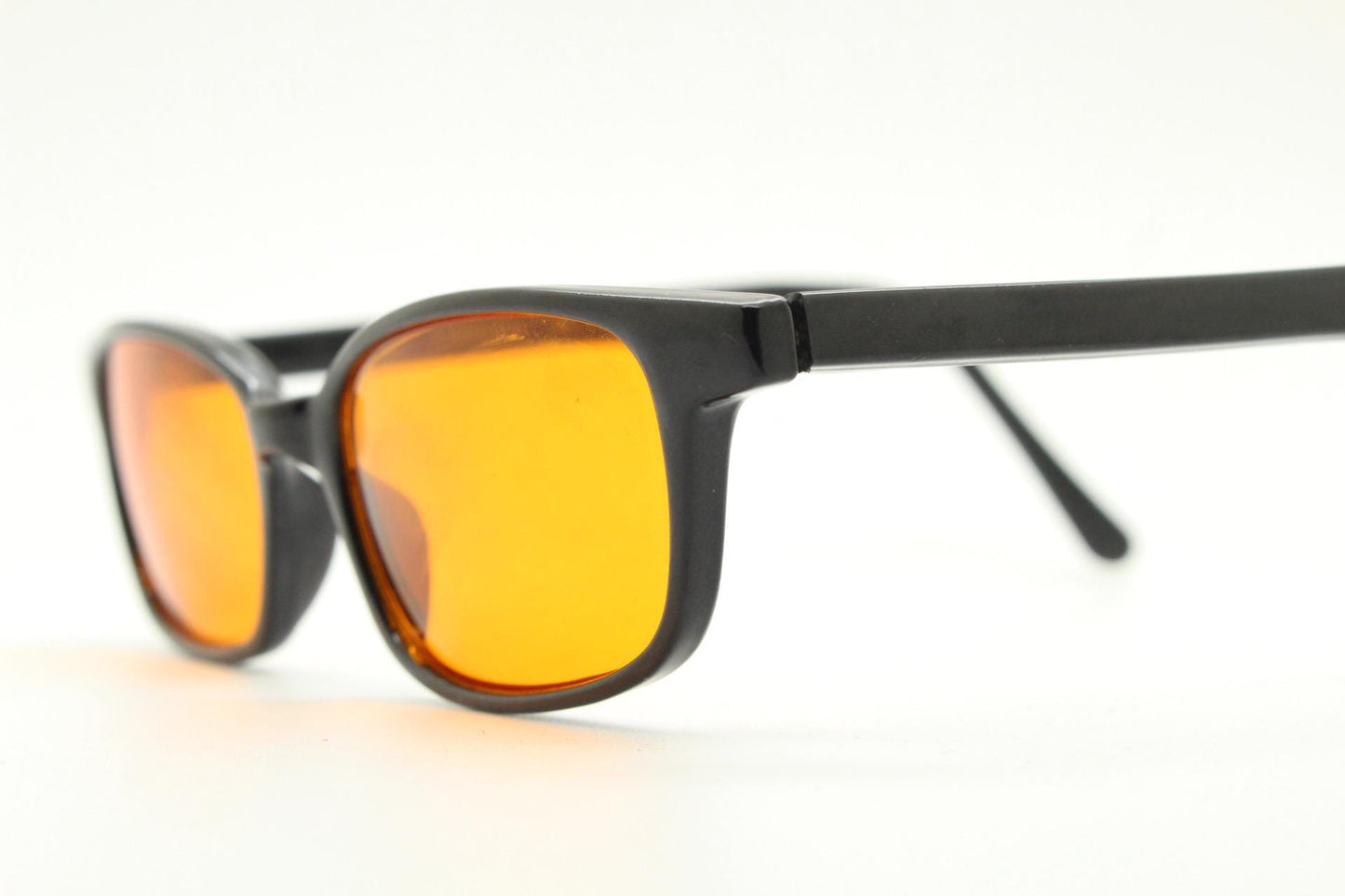 80s vintage rectangular sunglasses. Slim low profile plain black gloss frame with blazing orange lenses. Y2K 2000s. BNWT  NOS