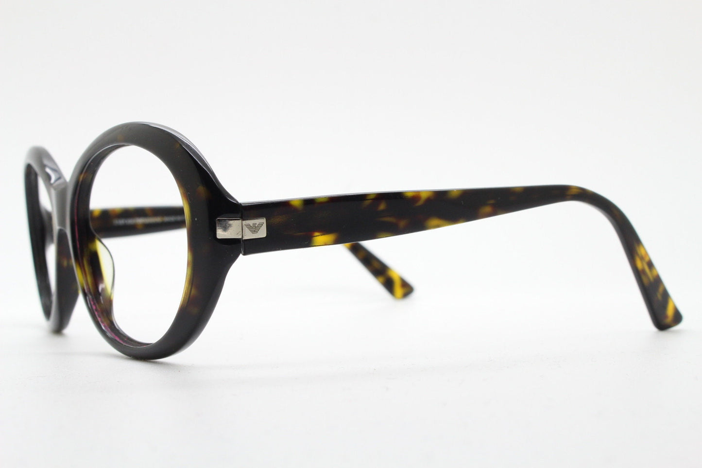 Giorgio Armani big round eye glasses made in Italy. Dark tortoise acetate 60s design optical frames. Prescription eyeglasses. RX spectacles