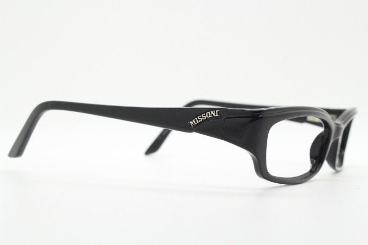 Missoni modified cat eye glasses. Rectangular low profile black acetate optical frames. Prescription eyeglasses. RX spectacles