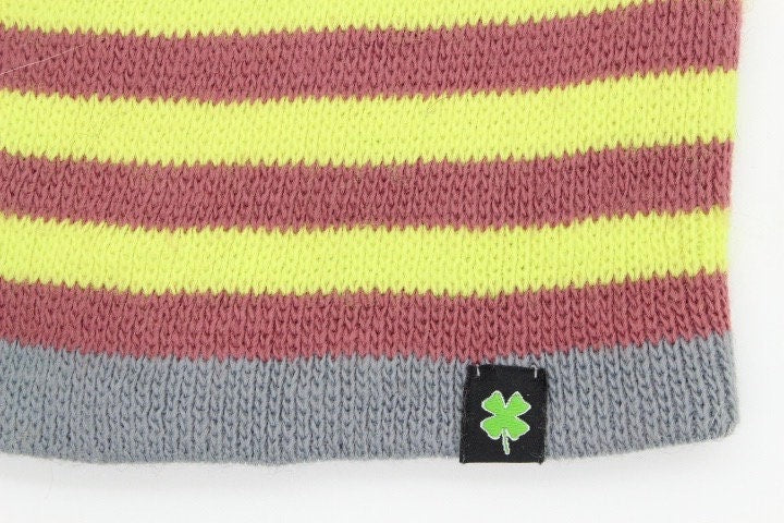 Marc Jacobs knitted beanie pull down hat. Yellow and mauve stripes with plain grey reversible inside. Designer cap. BNWT