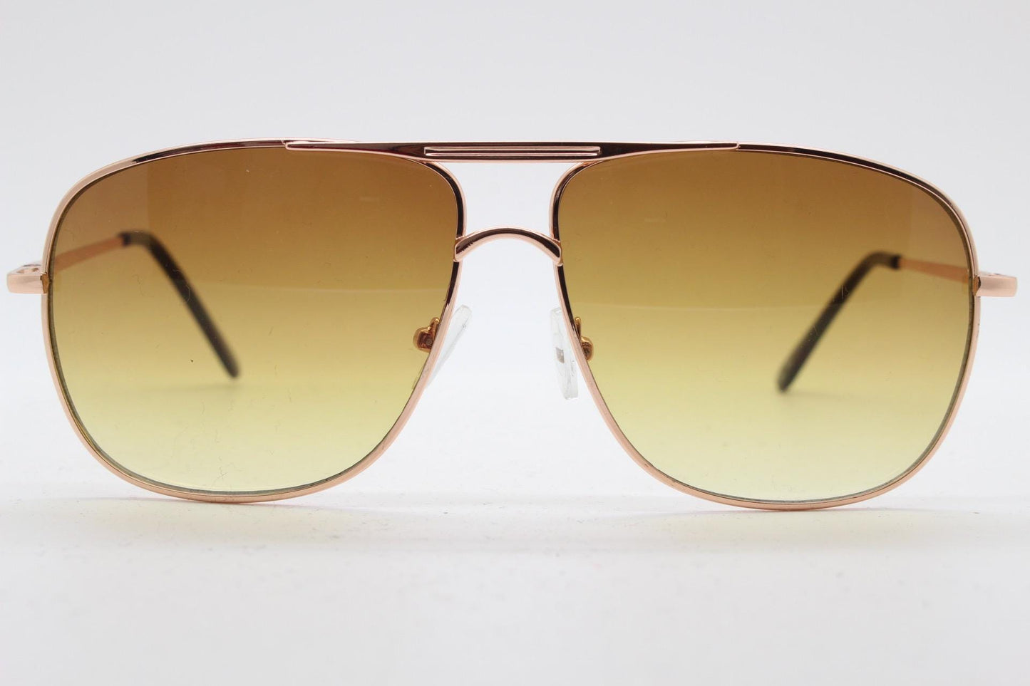 Y2K vintage square aviator sunglasses. Gold gloss metal frame 70s style aviators with sizzling brown graduating lenses. 2000s. Unused NOS