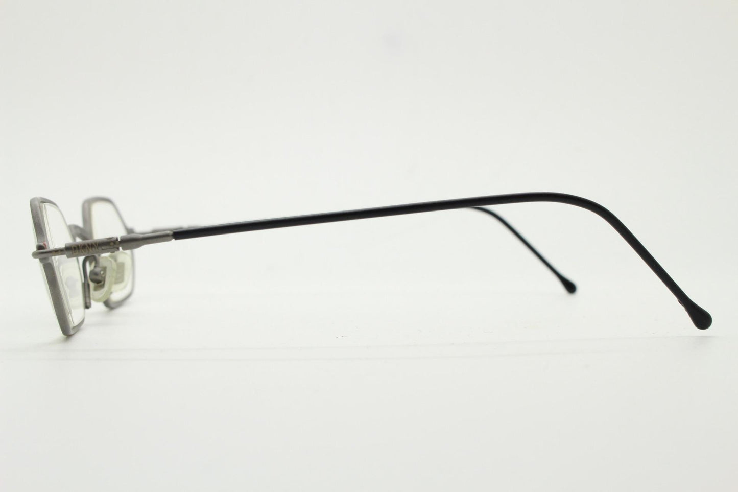 DKNY 90s vintage hexagon eye glasses made in Italy. Small matt grey optical frames. Prescription RX. Donna Karan. Victorian style steampunk