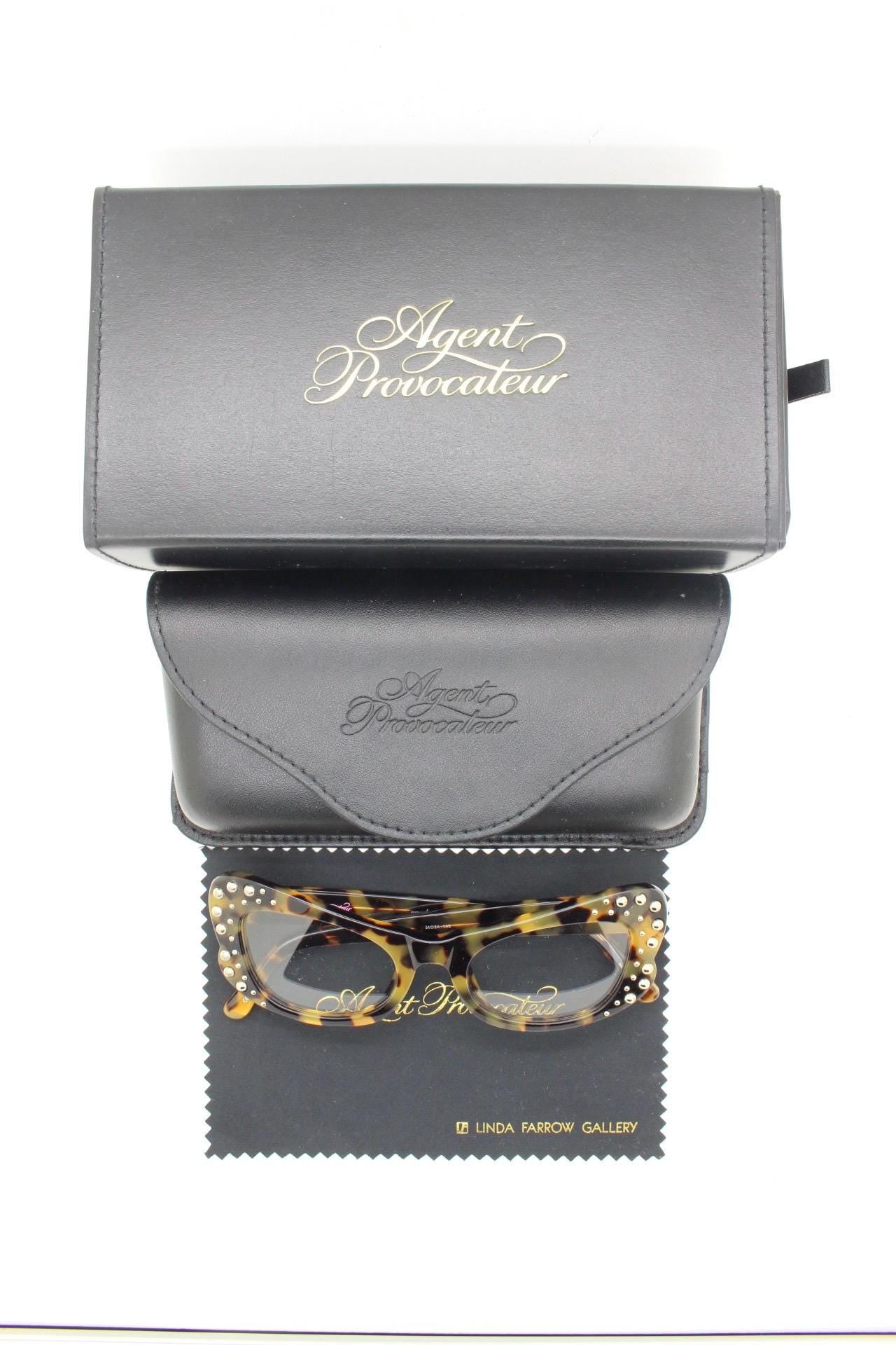 Agent Provocateur cat eye glasses made in Japan by Linda Farrow. Studded tortoise optical frame. Luxe Gallery Projects. Vintage NOS Full Set