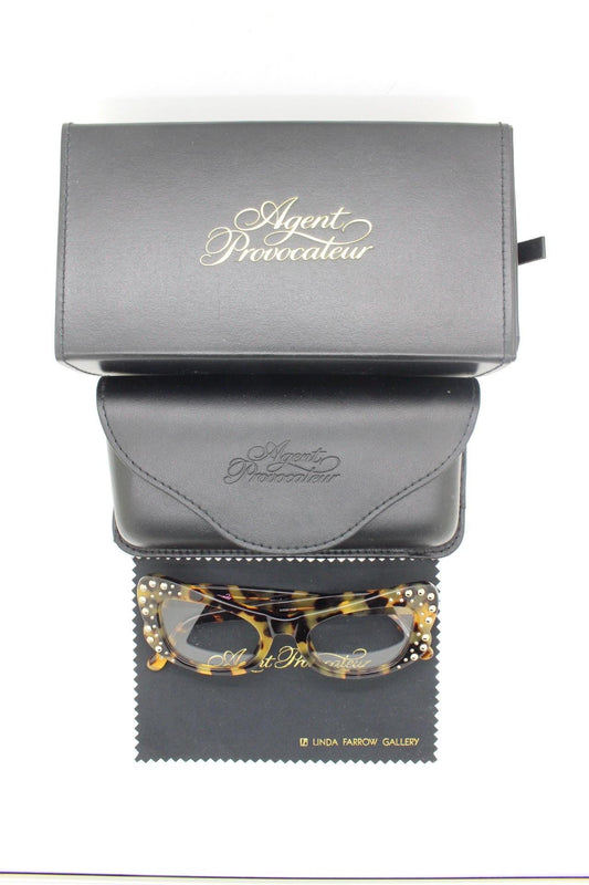 Agent Provocateur cat eye glasses made in Japan by Linda Farrow. Studded tortoise optical frame. Luxe Gallery Projects. Vintage NOS Full Set