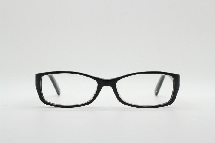 Calvin Klein rectangular glasses model 5714. Black gloss low profile acetate optical frames. Prescription eyeglasses. RX vintage spectacles