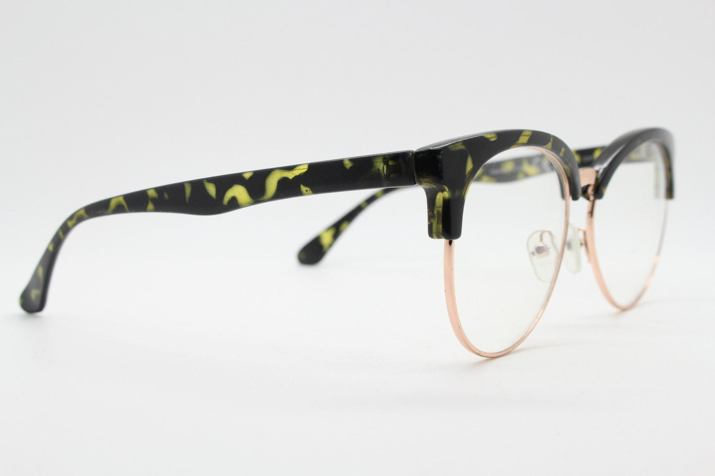 90s vintage modified cat eye glasses. Tortoise browline half frame eyeglasses with gold underwire. 50s, 60s design cateye. NOS