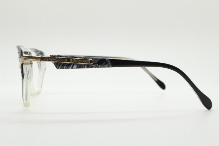 Jean Louis Scherrer 80s vintage cat eye glasses made in France. marbled grey / clear acetate optical frame. Diamante RX prescription cateye