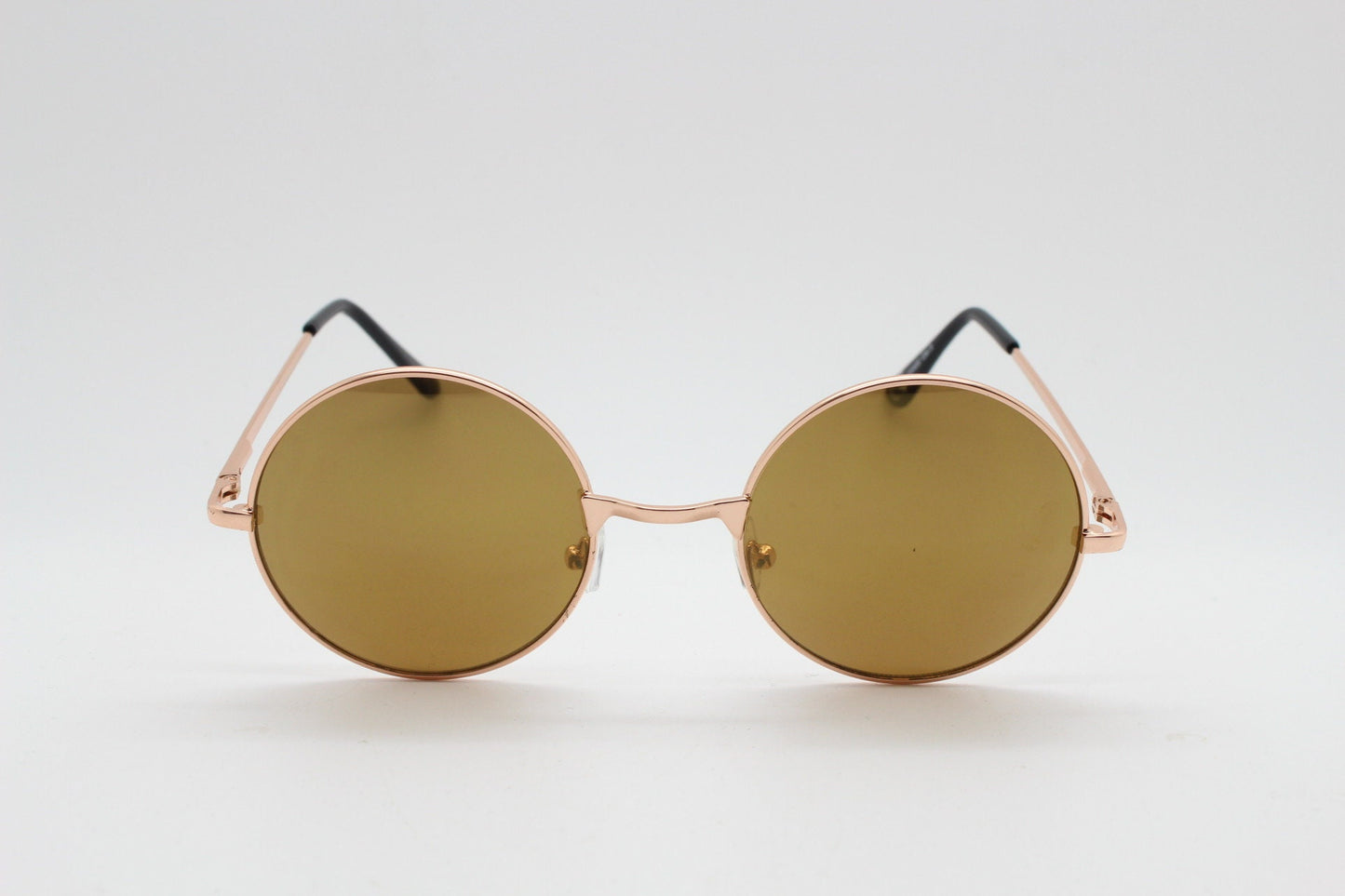 90s round vintage sunglasses. Rose gold frame with brown lenses and slight gold mirror glaze. 1920's style. Unused BNWT