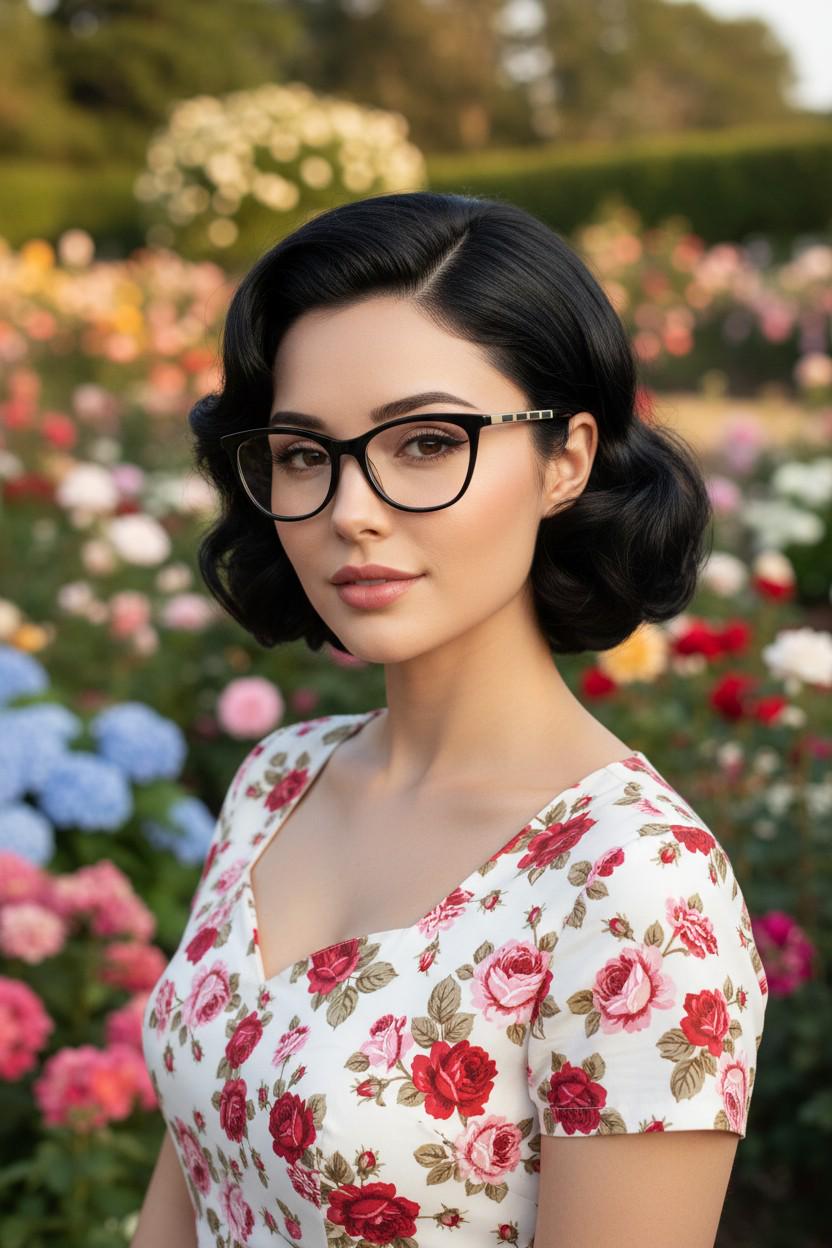 Vintage elegant cat eye glasses by Heritage. Black gloss acetate optical frames with leather lattice arms. Prescription RX cateye spectacles