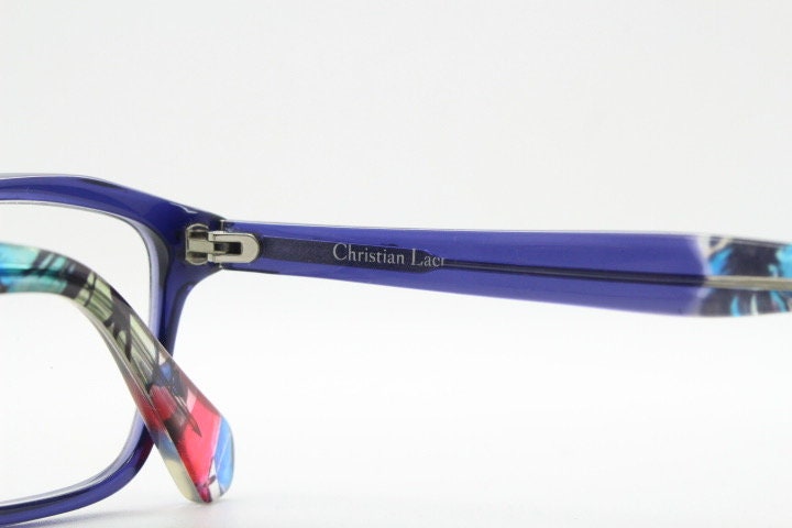 Christian Lacroix modified cat eye glasses. Artistic patterned acetate optical cateye frames. Prescription RX eyeglasses