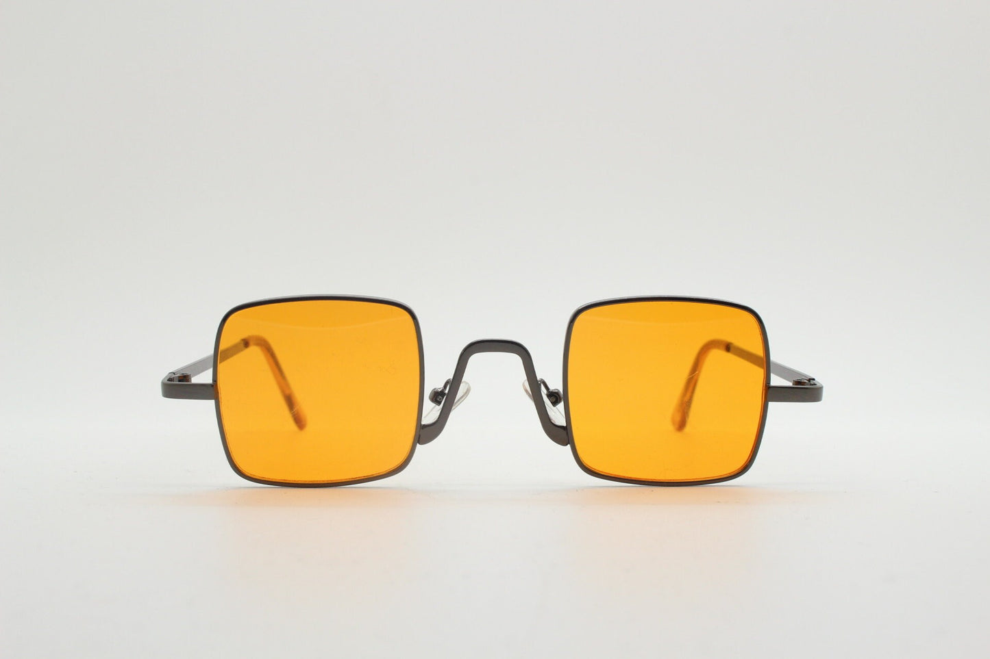 90s vintage small square sunglasses. Imposing minimal bronze brown metal Victorian style frame with blazing orange lenses. Steampunk. NOS
