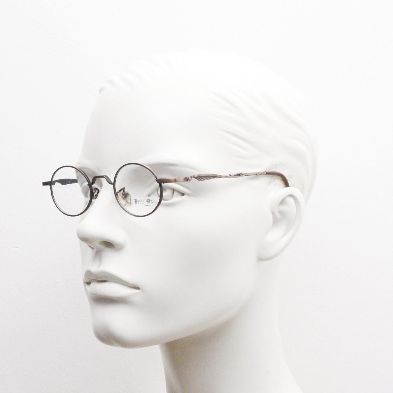 Paris Ma 90s vintage small oval eye glasses. Brushed bronze optical frames with scrolled arm details. Prescription. Steampunk spectacles NOS
