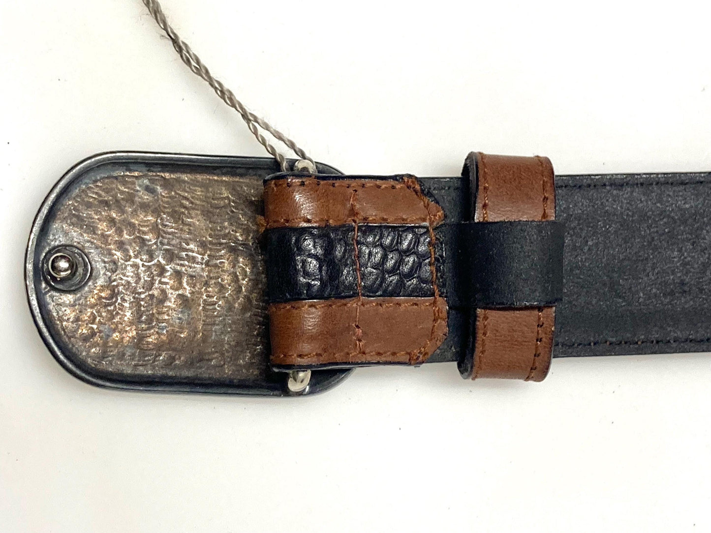 Iceberg 90s vintage black and brown genuine leather belt with big silver buckle depicting bucking bronco's. Made in Italy. BNWT. NOS