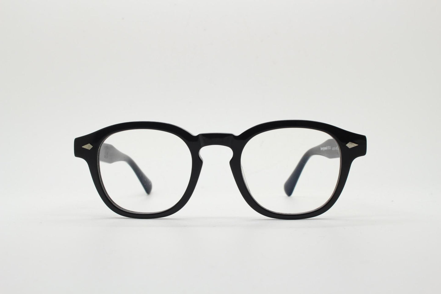 Bergomi Ottica black gloss acetate eyeglasses. Classical 40s, 50s design optical frames with keyhole bridge. Vintage prescription glasses
