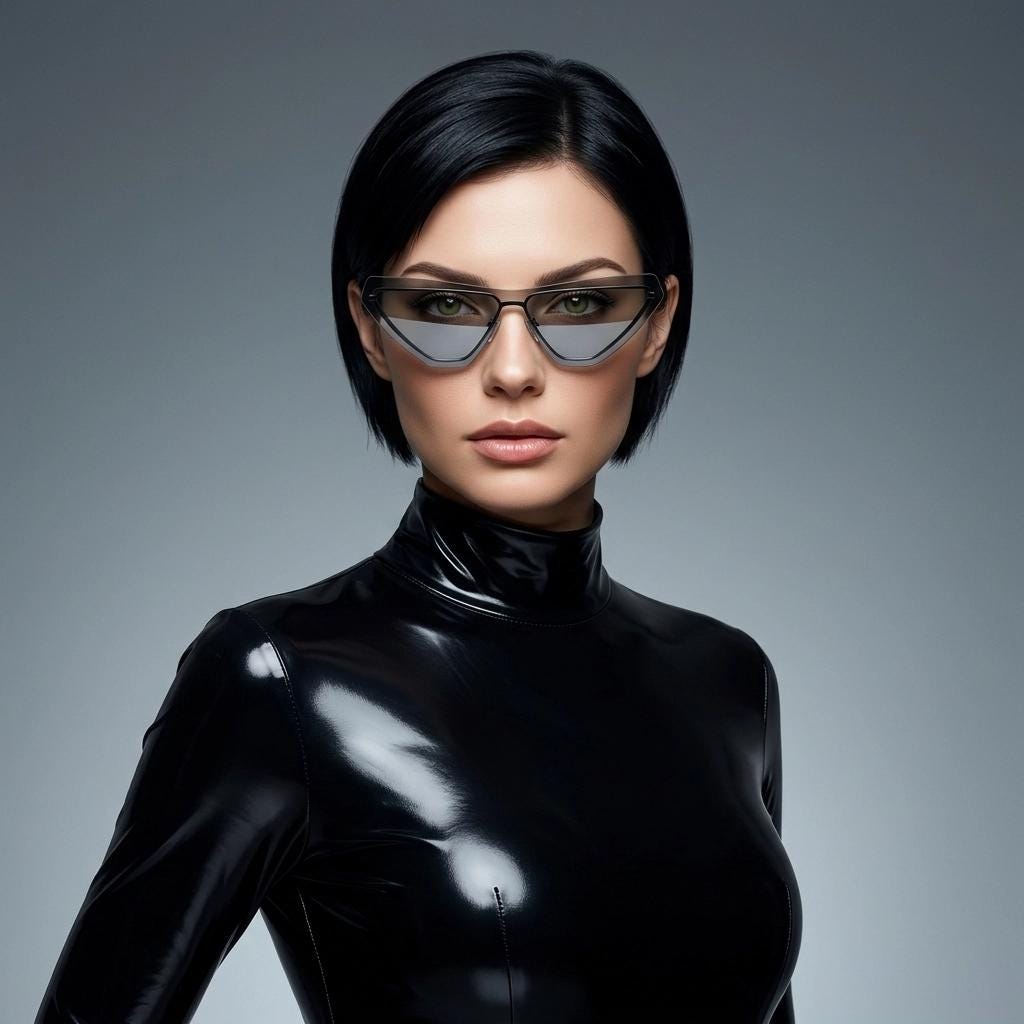 Kenzo flat screen triangular futuristic cat eye. Slight mirror glaze mono lens on black matt metal wire frame. NOS Cateye