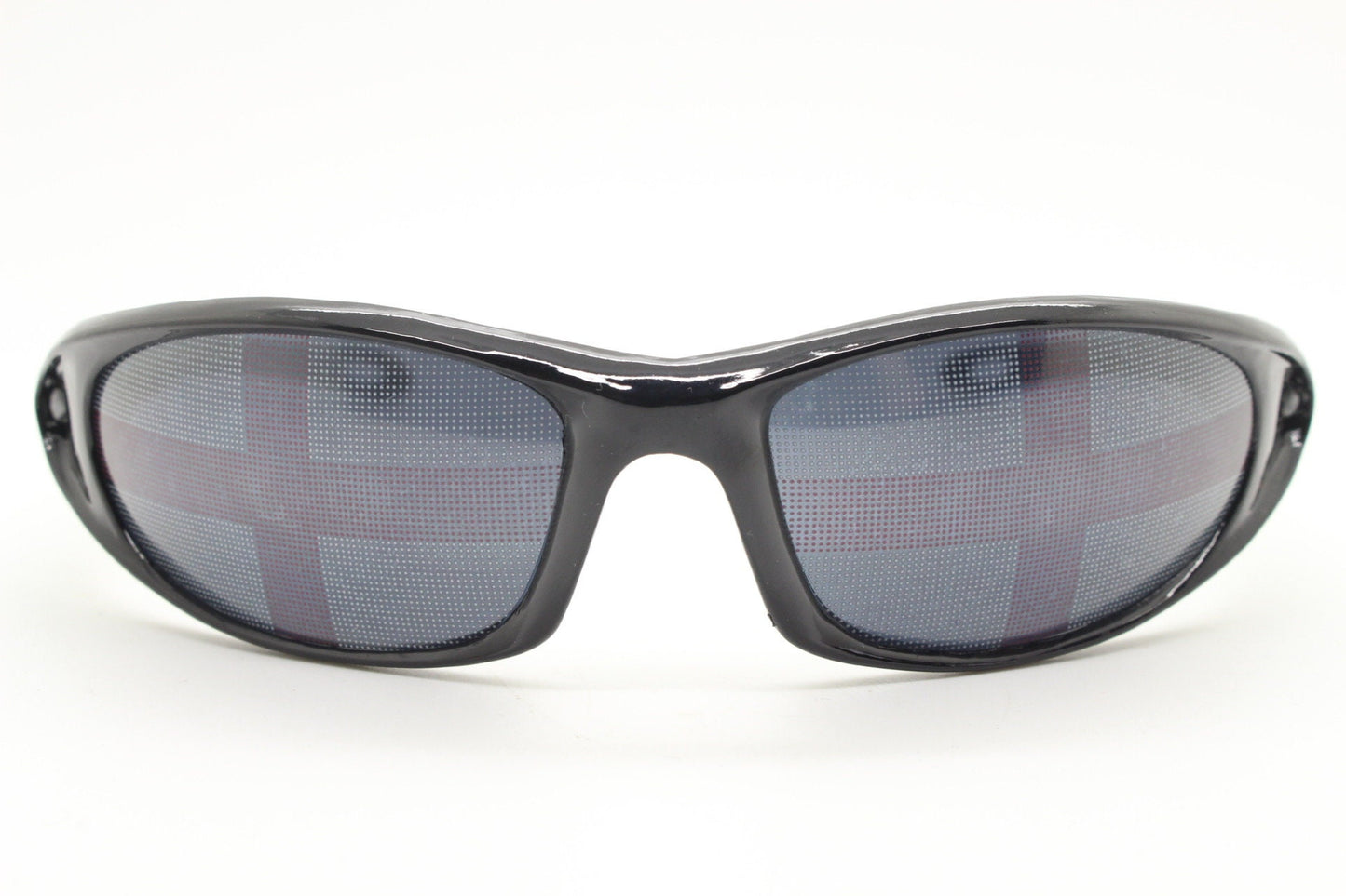 90s vintage England flag shield sunglasses. Wrap around black visor frame with white and red target print. Unused NOS. Brit pop. Cosplay