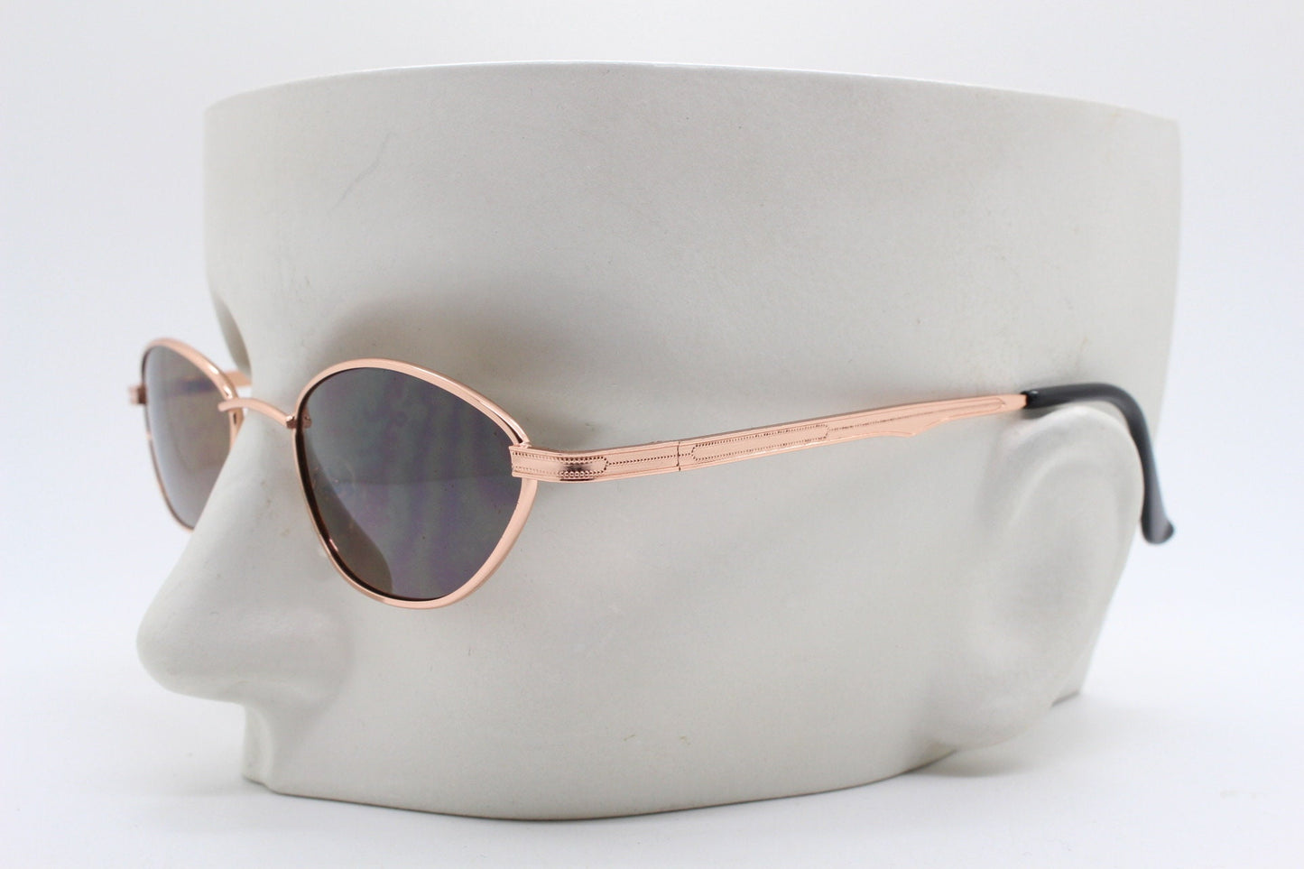 90s vintage low profile angular sunglasses. Minimal small rose gold metal frame with brown lenses, Unused. BNWT